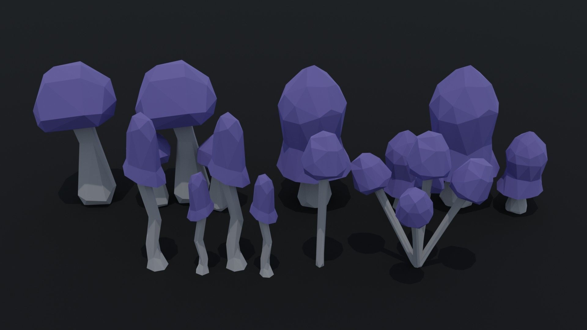 Cartoon mushrooms Polygonal Style Low-poly 3D model_2