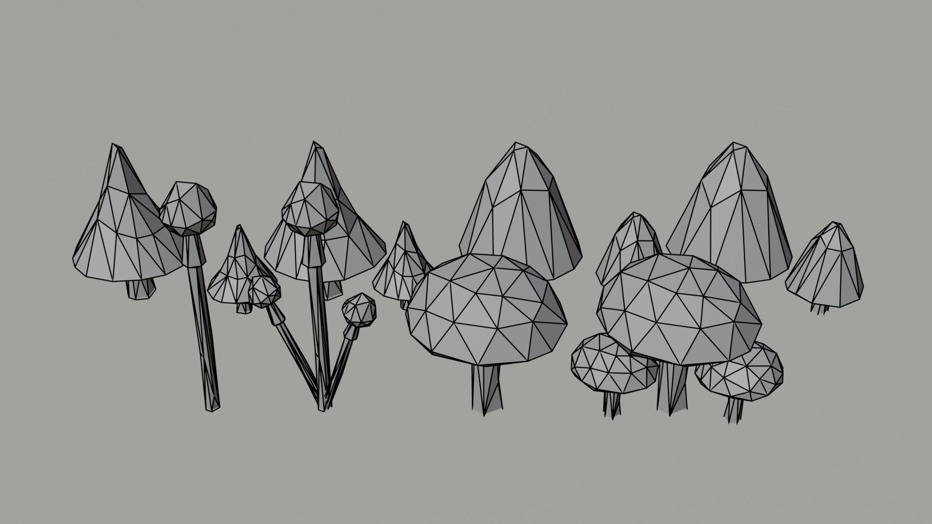 Cartoon mushrooms Polygonal Style Low-poly 3D model_6