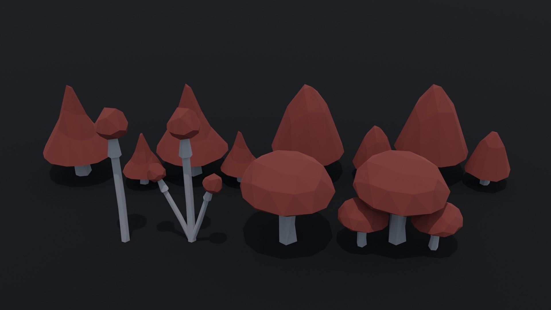 Cartoon mushrooms Polygonal Style Low-poly 3D model_3