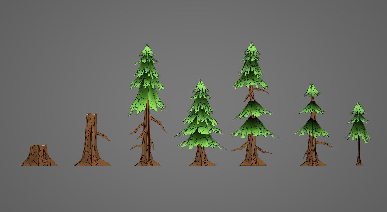 Cartoon pine tree Low-poly 3D model_4