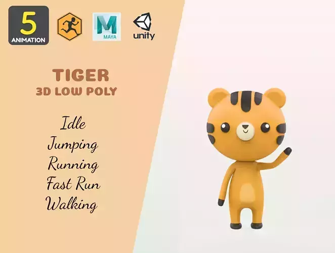 Stylized Tiger Animated v001 Low-poly 3D model