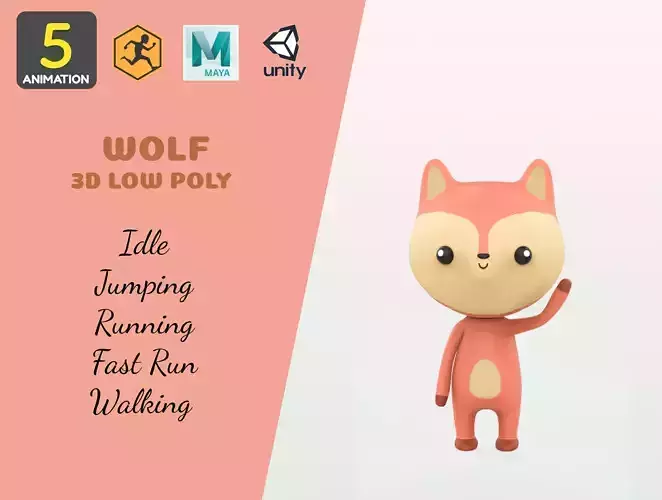 Stylized Wolf Animated v001 Low-poly 3D model