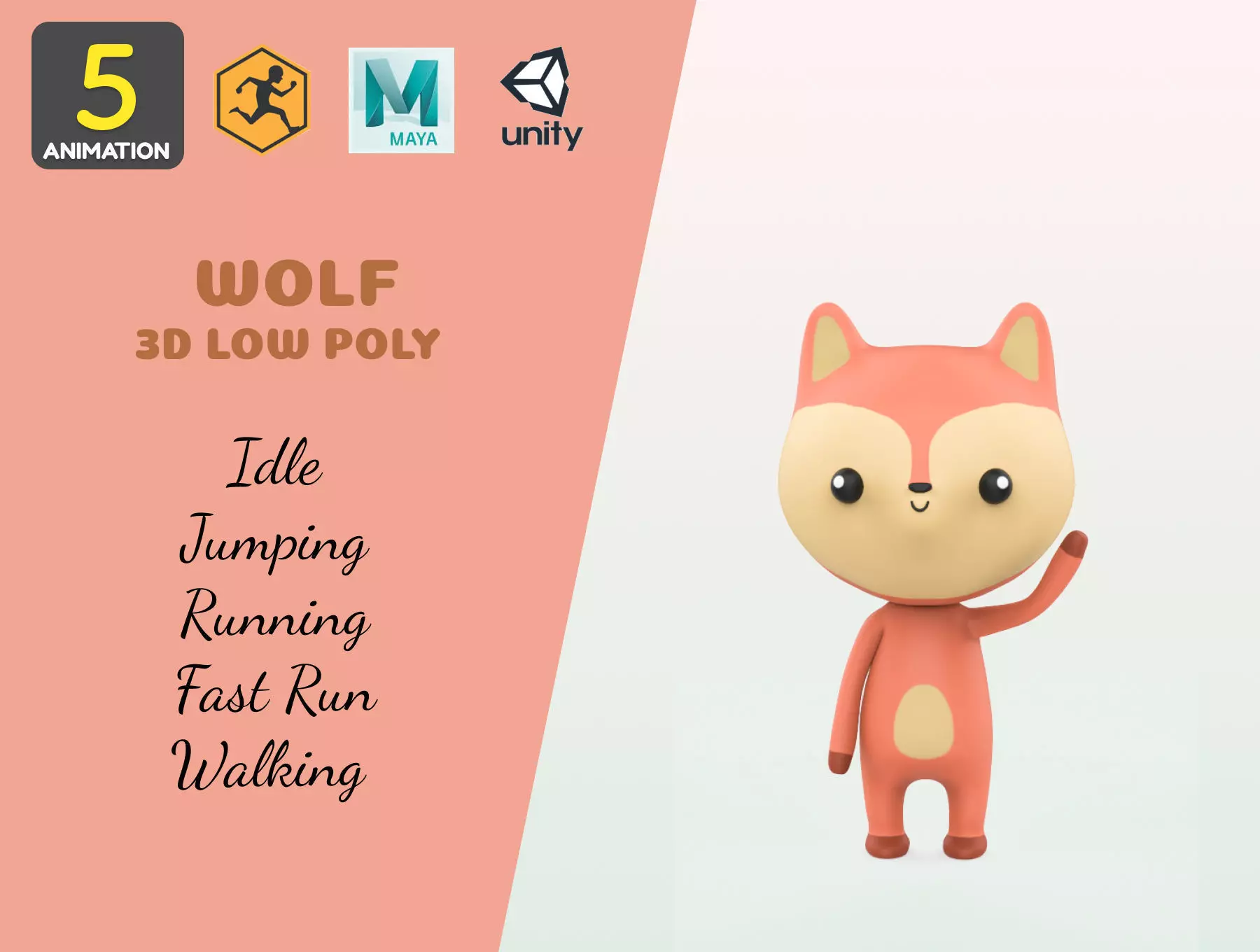 Stylized Wolf Animated v001 Low-poly 3D model_0