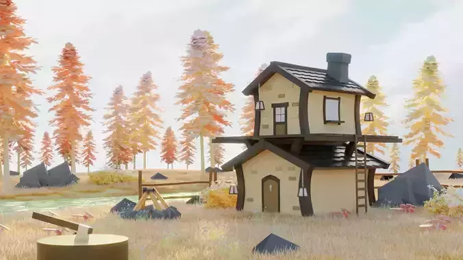 stylized house in forest 