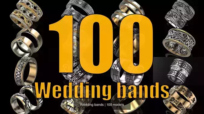 100 Wedding bands 3D Model Collection
