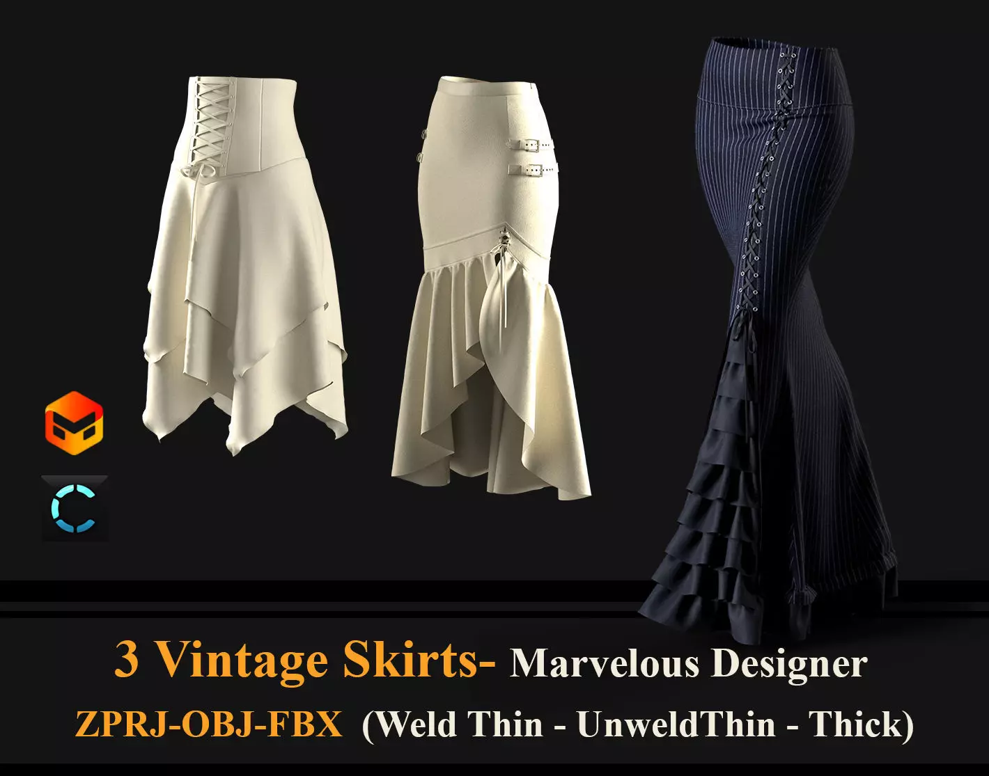 3 Vintage Skirts 3D model