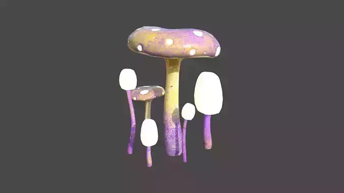Fantasy Mushroom H08 Purple Yellow - Scene Backdrop Design Low-poly 3D model