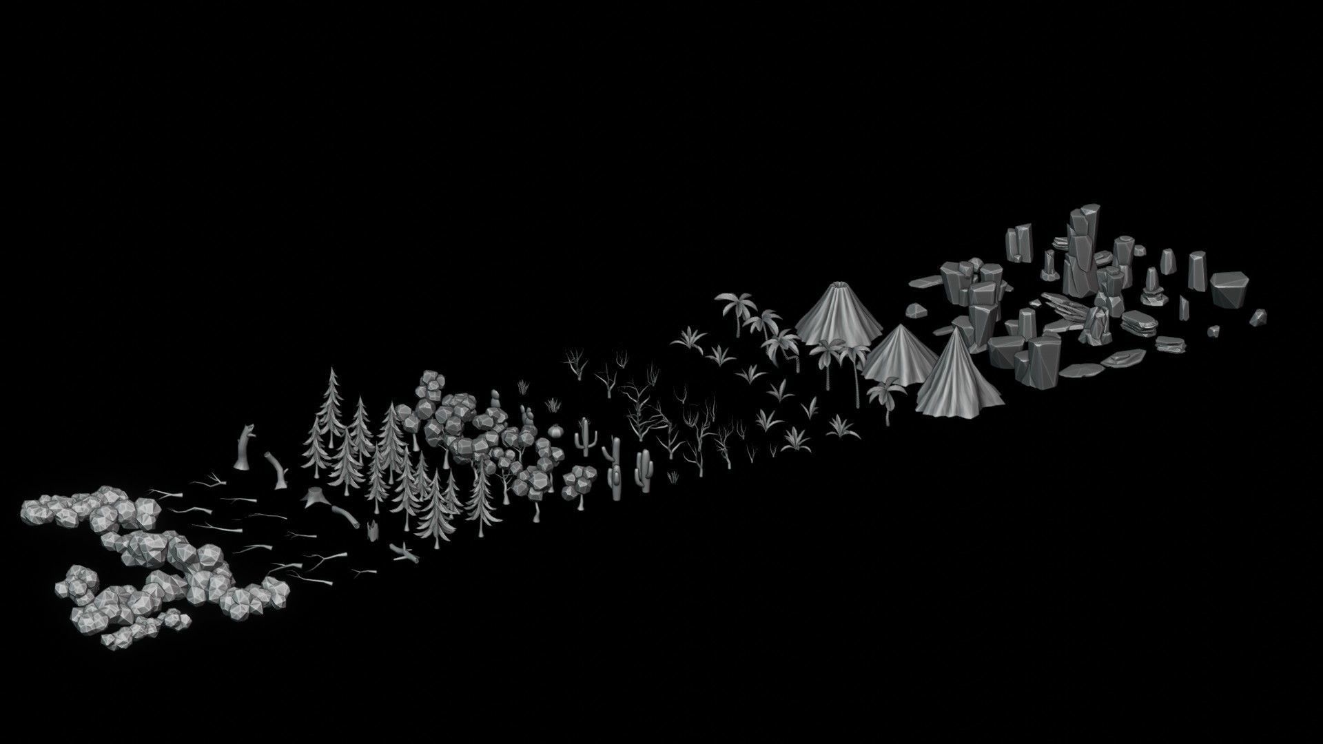 LowPoly Stylized Environment Kit Low-poly 3D model_7