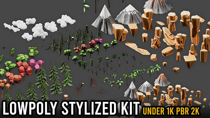 LowPoly Stylized Environment Kit Low-poly 3D model