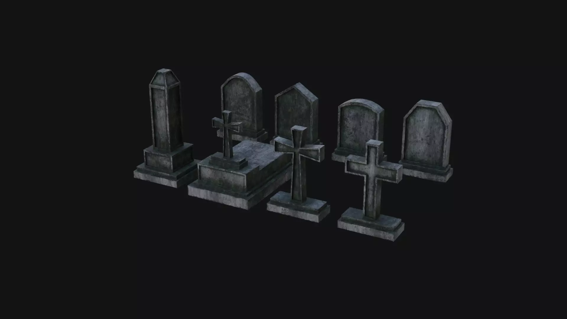 Tombstone set Low-poly 3D model_0