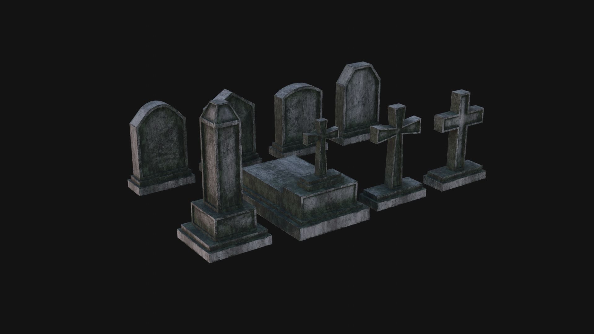 Tombstone set Low-poly 3D model_1