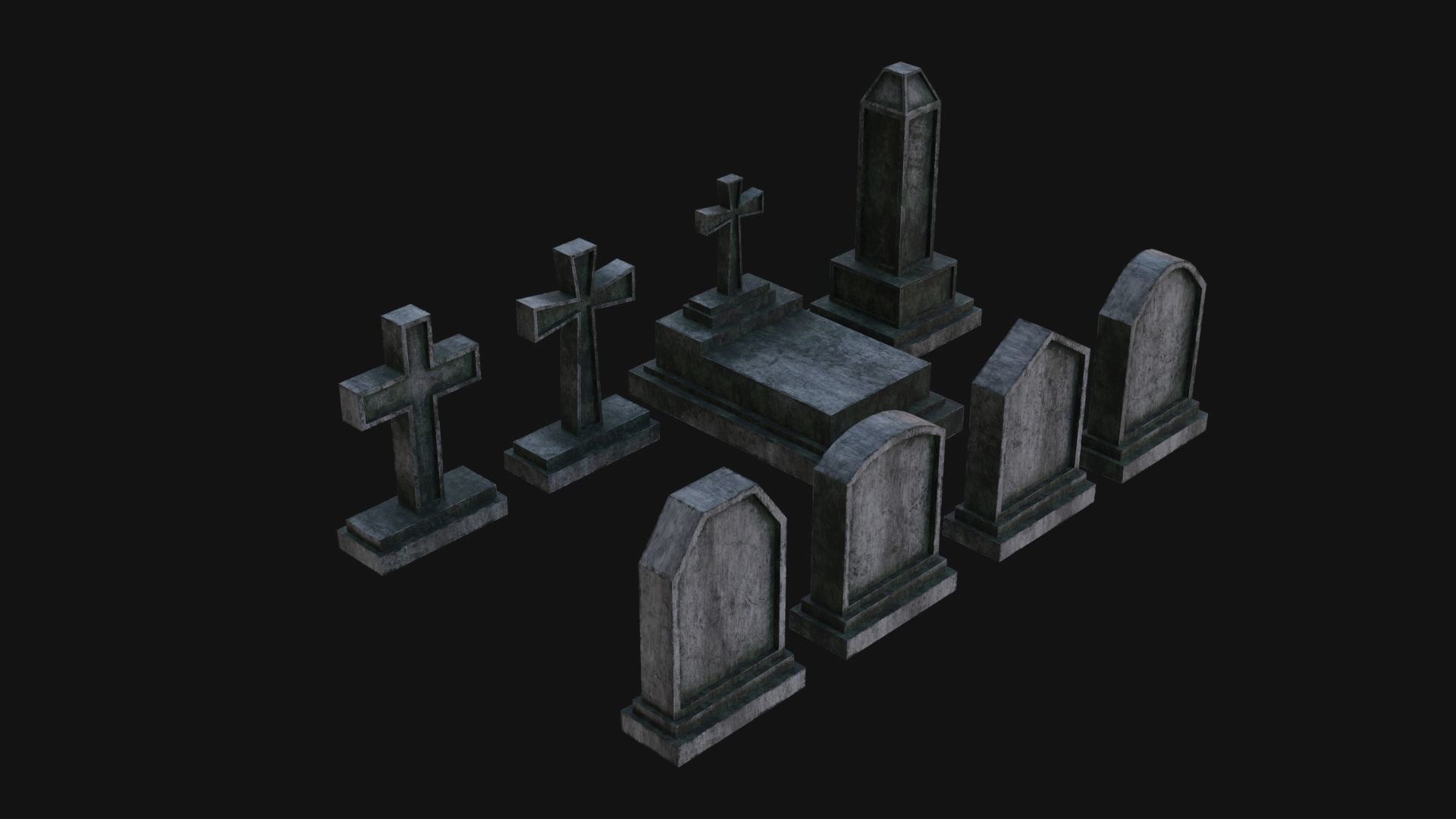 Tombstone set Low-poly 3D model_5
