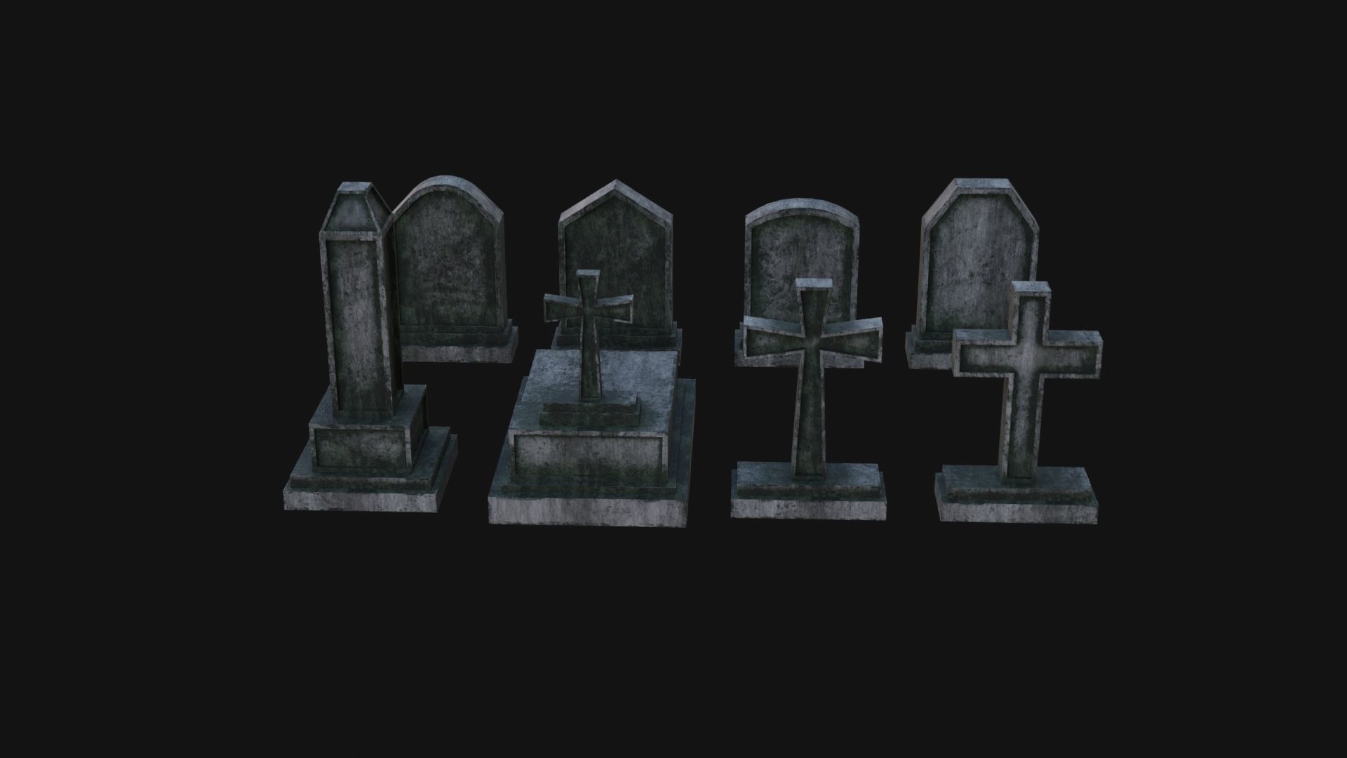 Tombstone set Low-poly 3D model_2