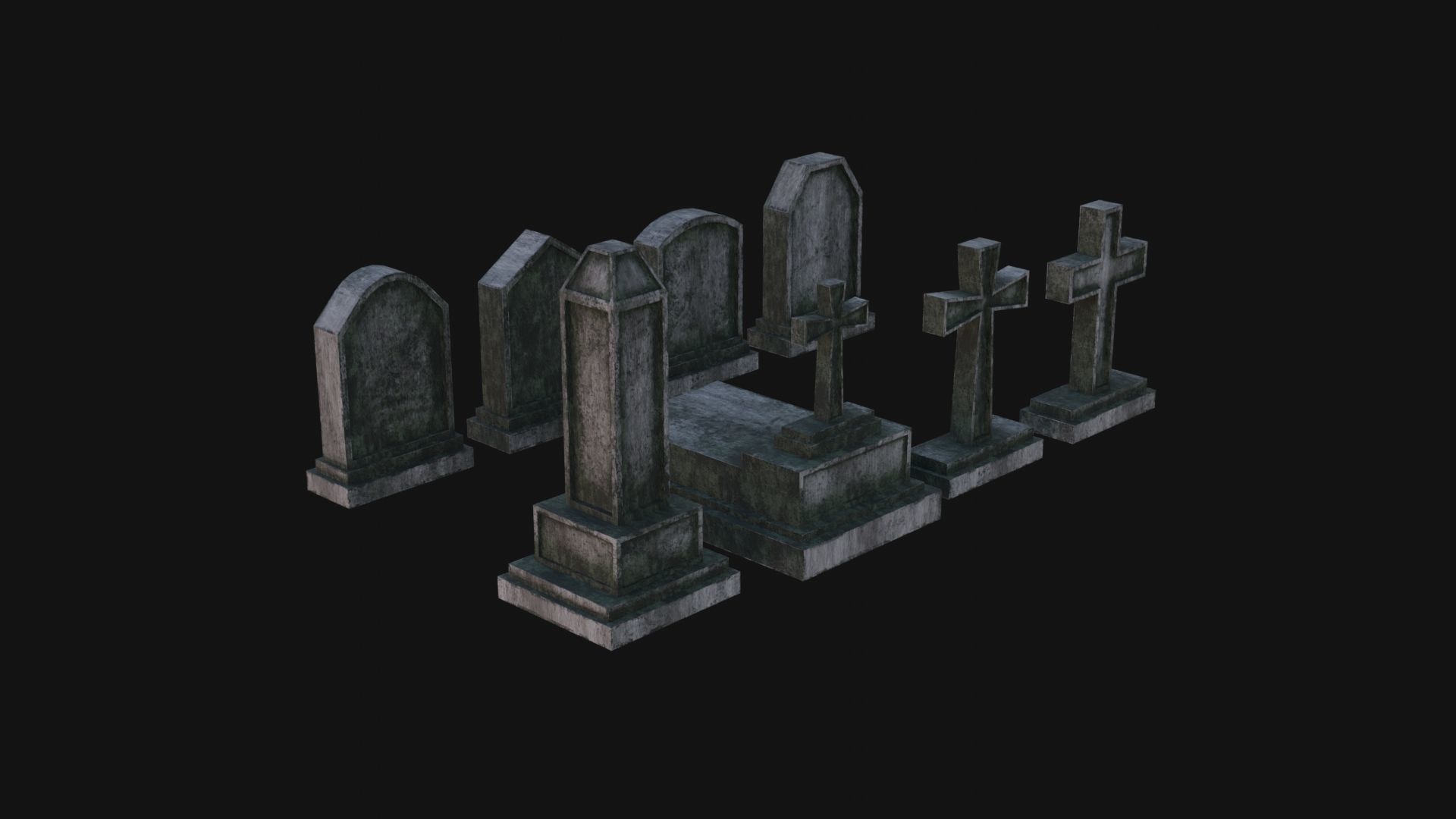 Tombstone set Low-poly 3D model_3