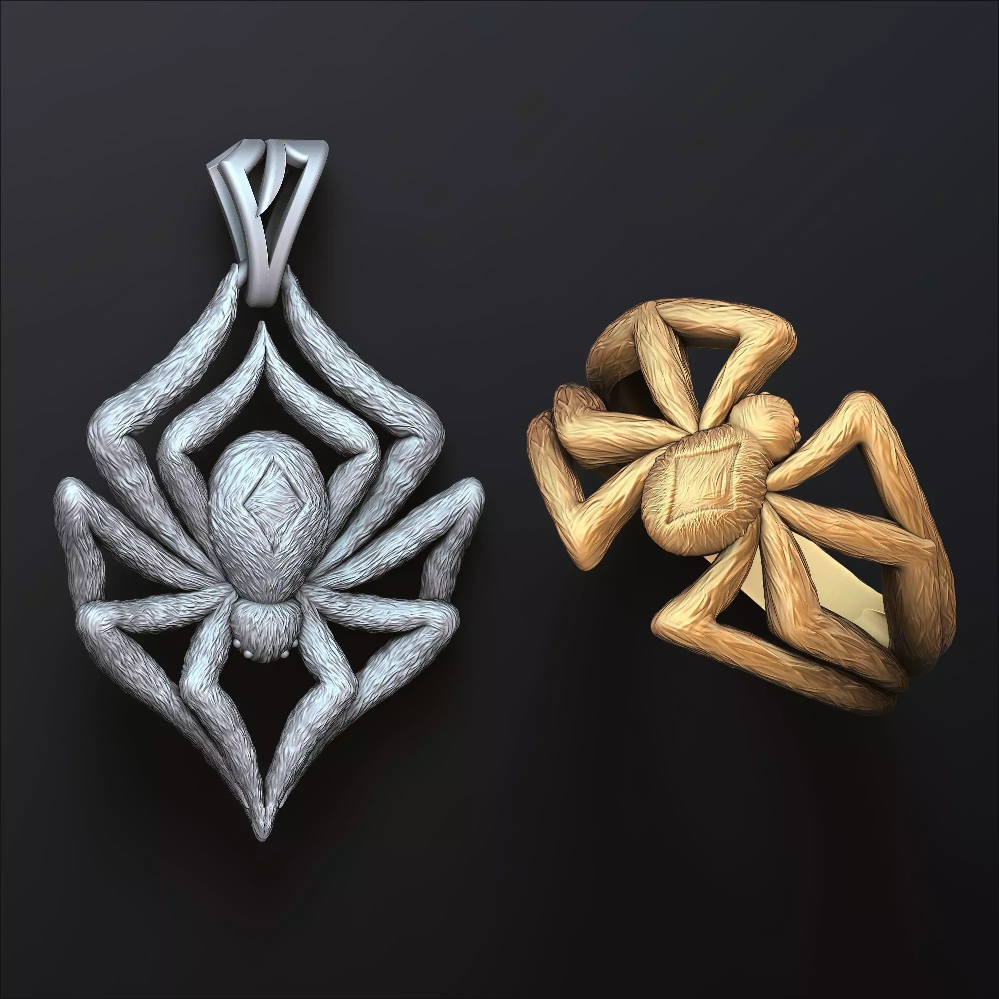 Spider pendant ring collection set 3D print model_0
