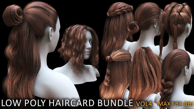 Low Poly game ready haircard bundle vol4 Low-poly 3D model