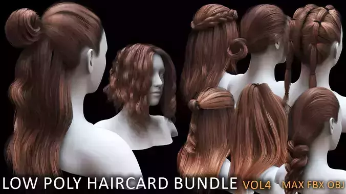 Low Poly game ready haircard bundle vol4