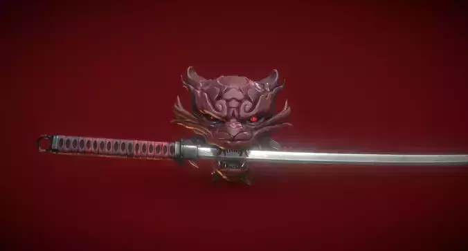 Stylized Oni Mask and Katana