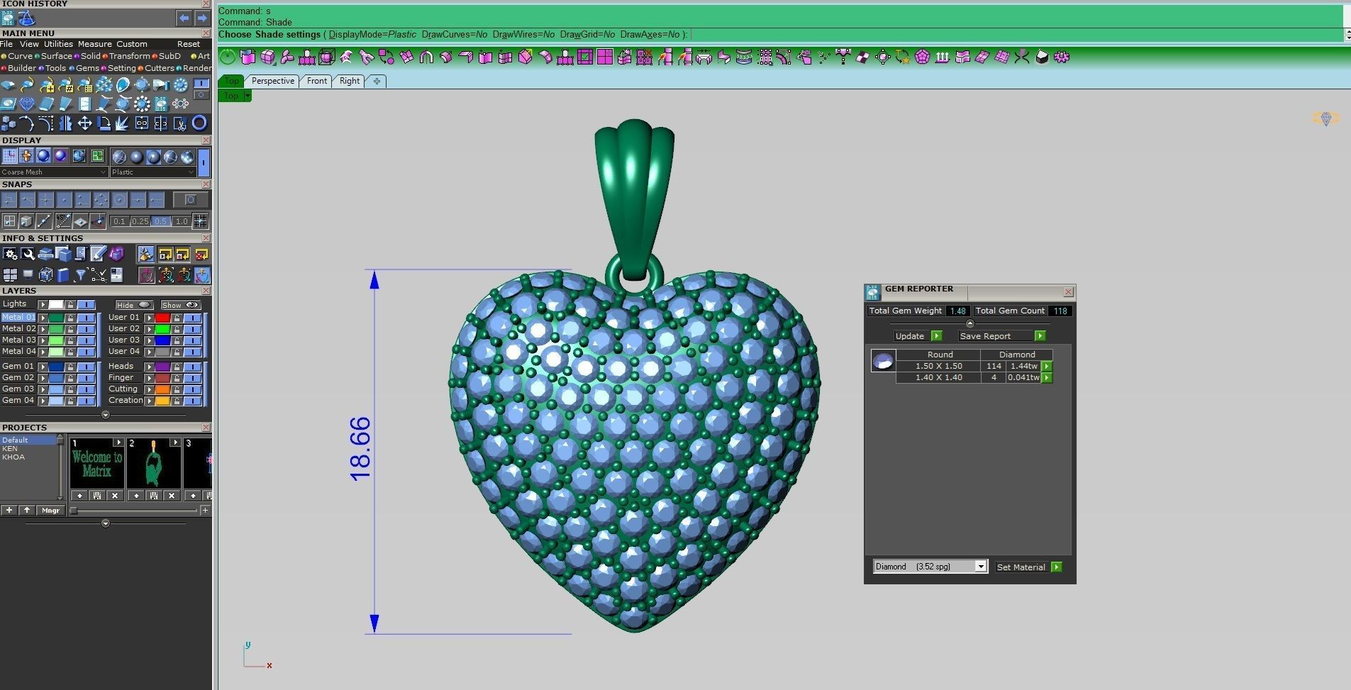 Diamond heart pendant 3D print model_7