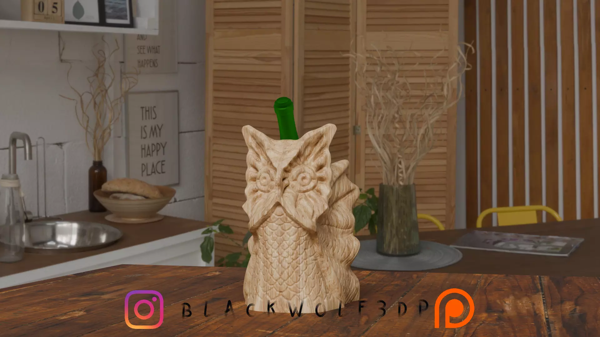 Owl wine bottle holder  3D print model_0