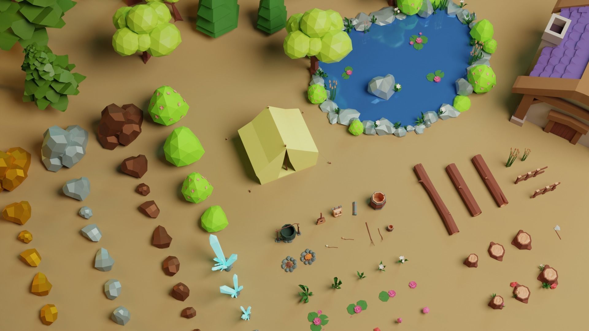 Low Poly Forest Camp Low-poly 3D model_5