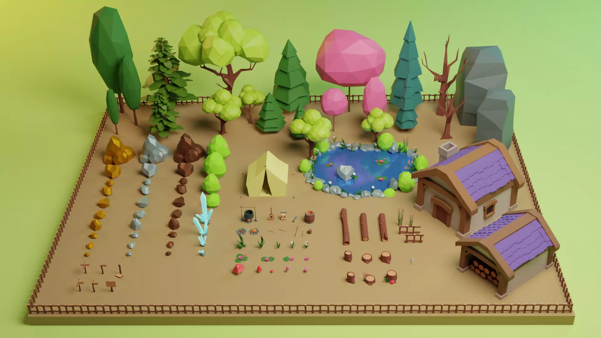 Low Poly Forest Camp Low-poly 3D model_0