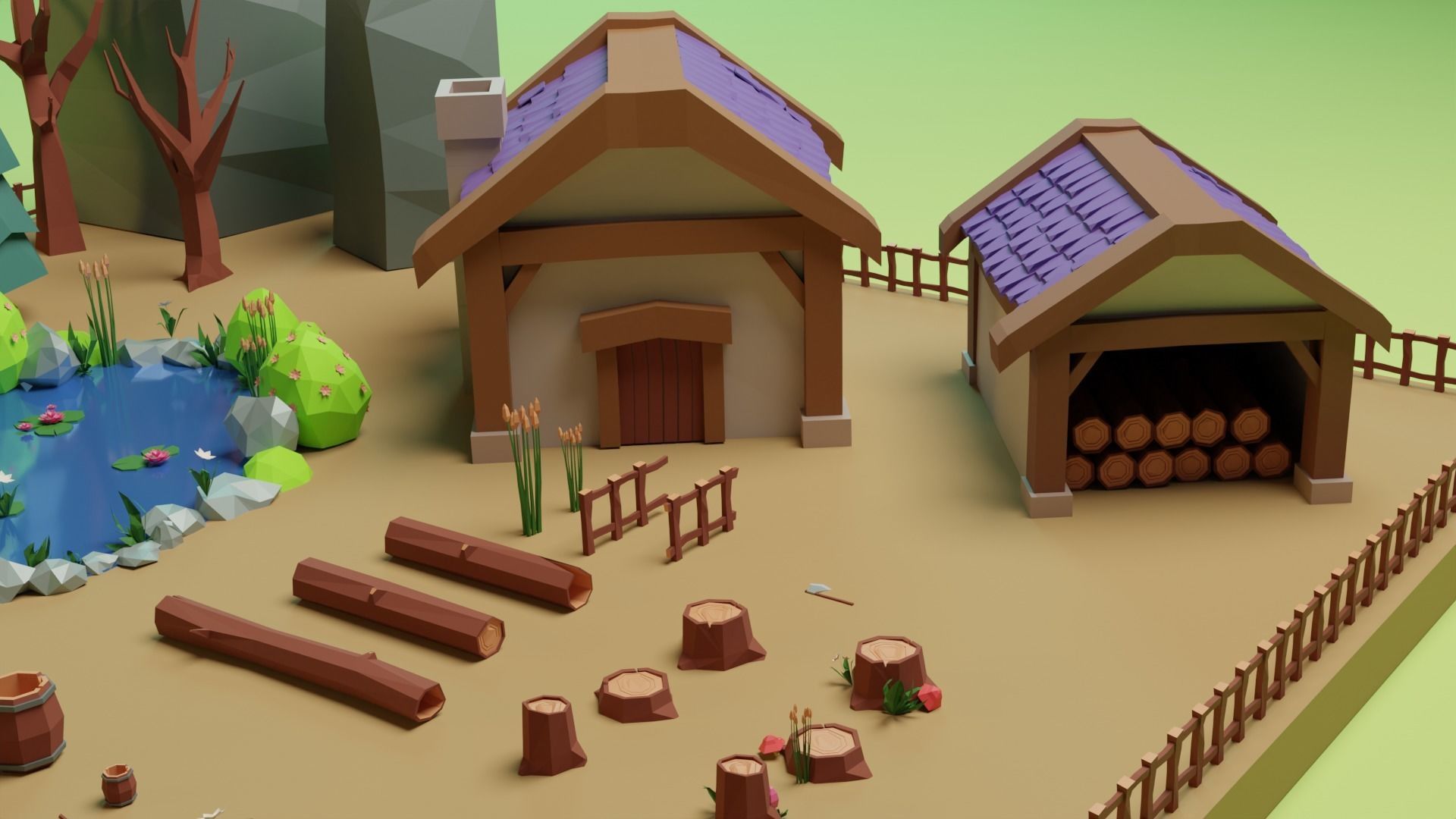 Low Poly Forest Camp Low-poly 3D model_2