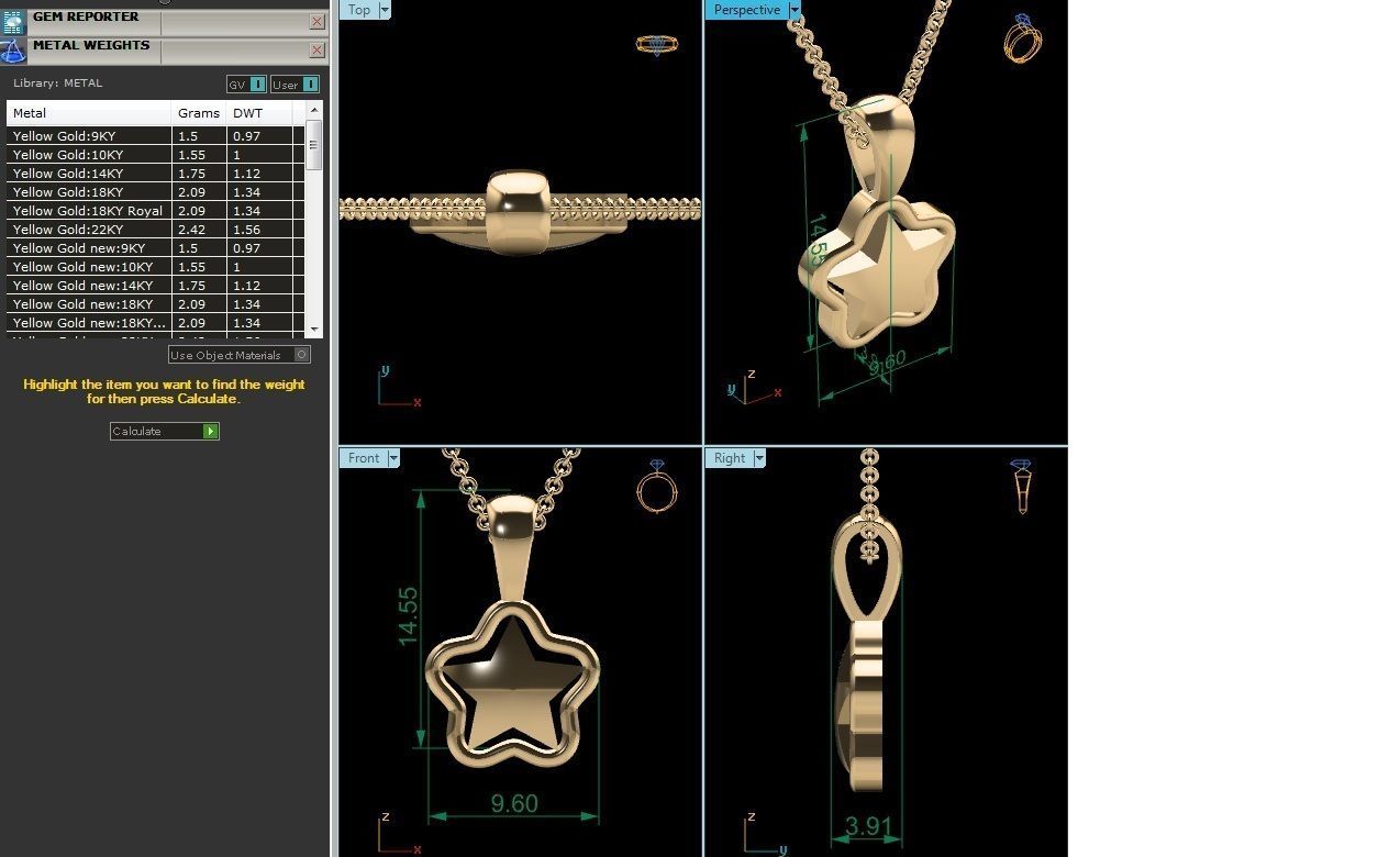 Star Light wt Plain Gold Charm Pendant 3dm renders details 3D print model_3