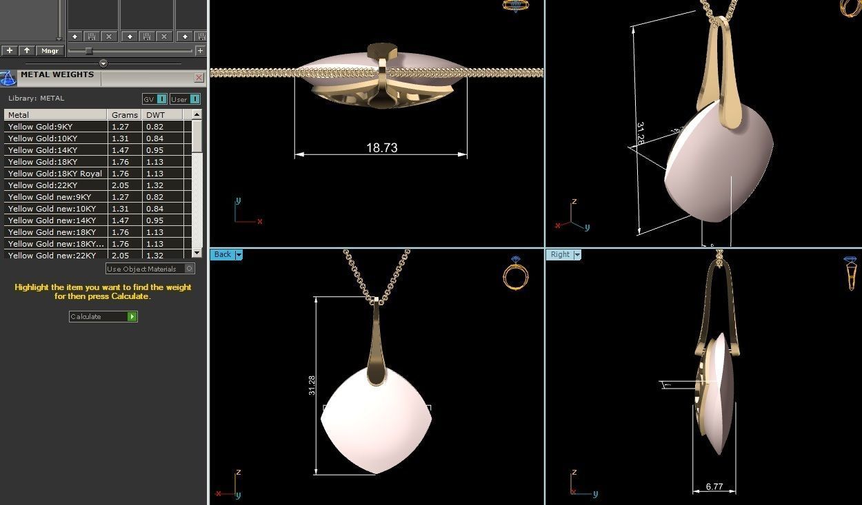 Light wt Plain Gold Charm Pendant 3dm renders details 3D print model_18