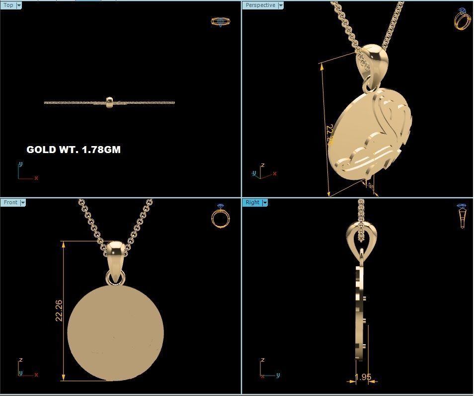 Light wt Plain Gold Charm Pendant 3dm renders details 3D print model_18