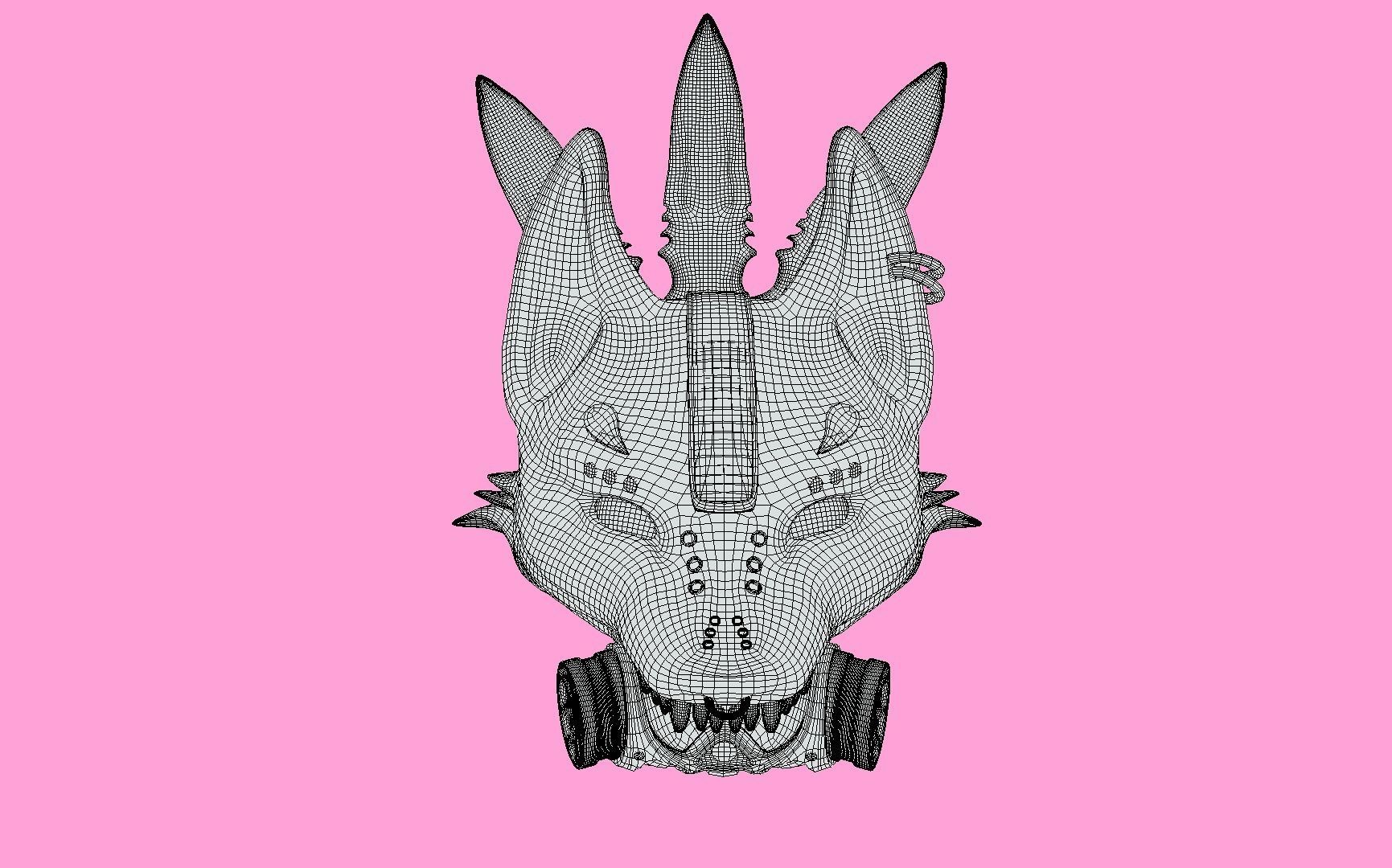 Cyberpunk Kitsune Mask and Kunai Low-poly 3D model_3