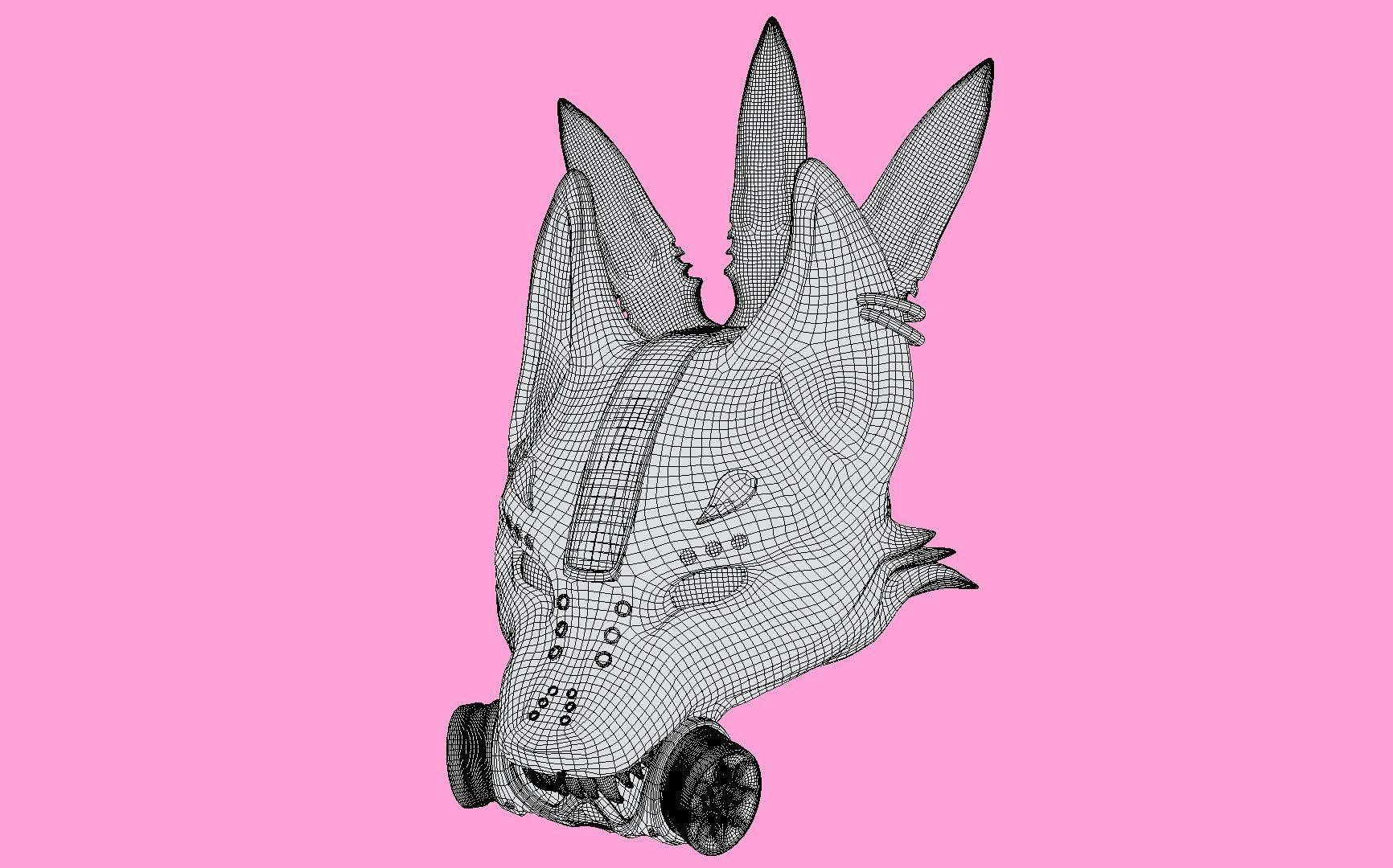 Cyberpunk Kitsune Mask and Kunai Low-poly 3D model_4