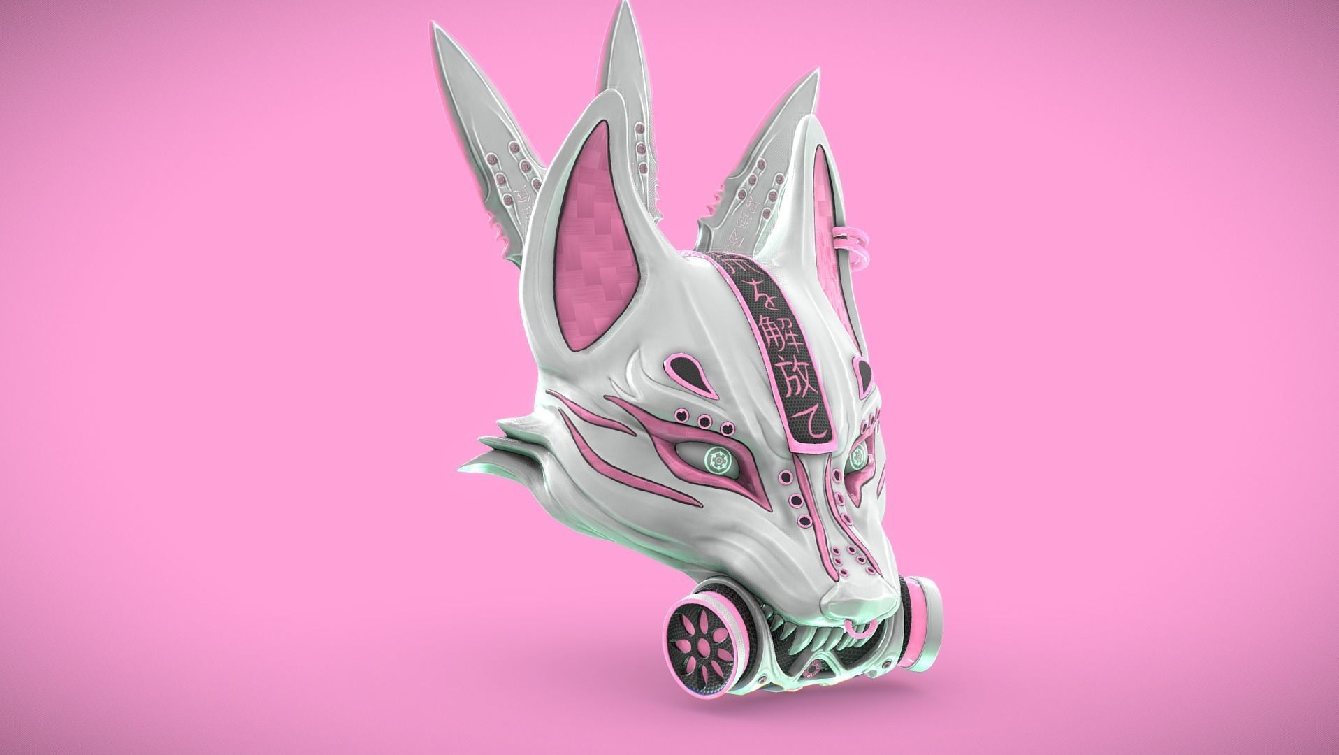 Cyberpunk Kitsune Mask and Kunai Low-poly 3D model_1