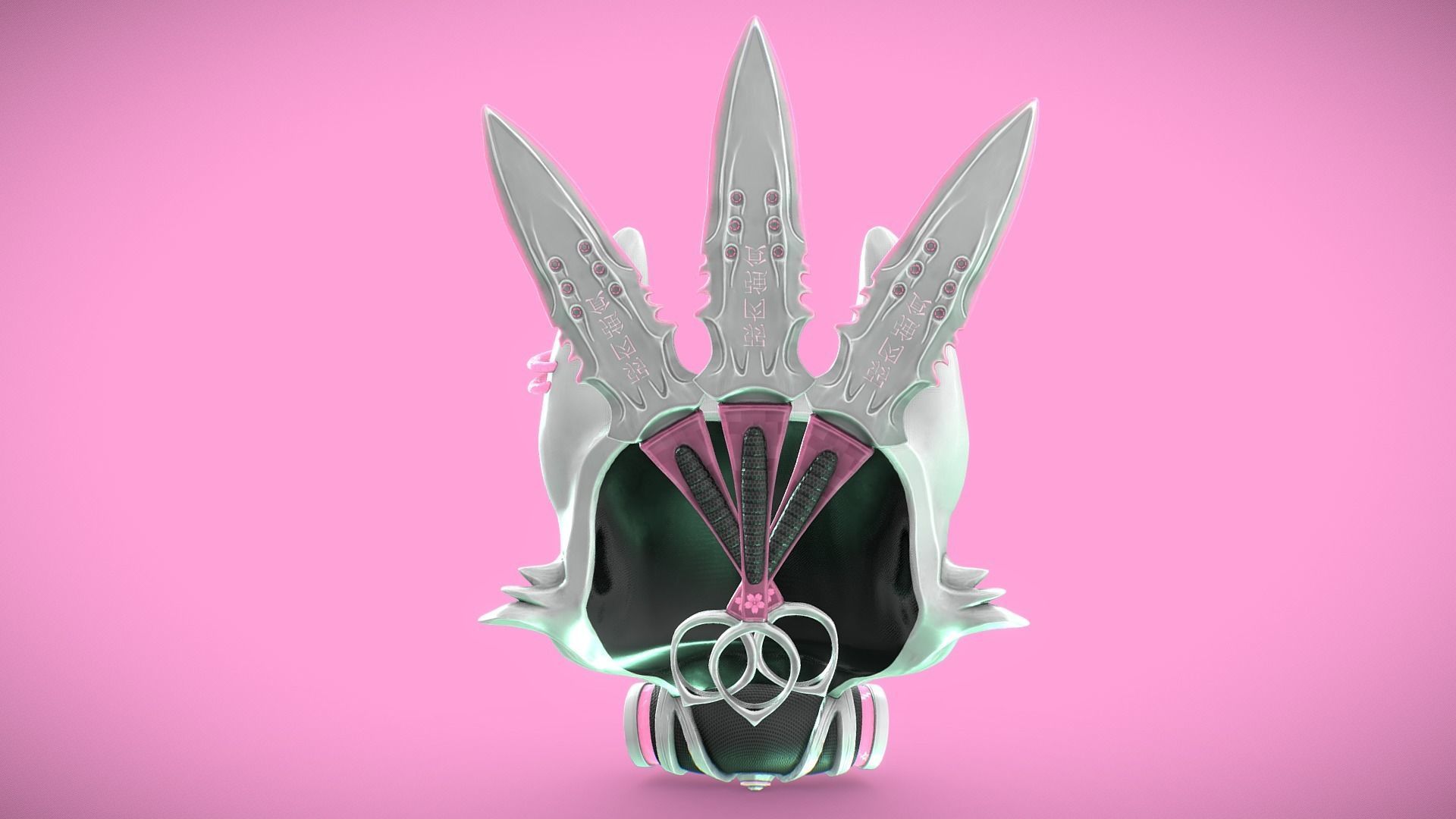 Cyberpunk Kitsune Mask and Kunai Low-poly 3D model_2