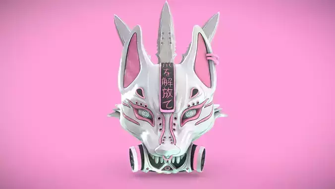 Cyberpunk Kitsune Mask and Kunai Low-poly 3D model
