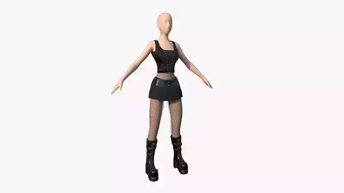 Gothic Girl Outfit A01 - Character Clothing Design Low-poly 3D model