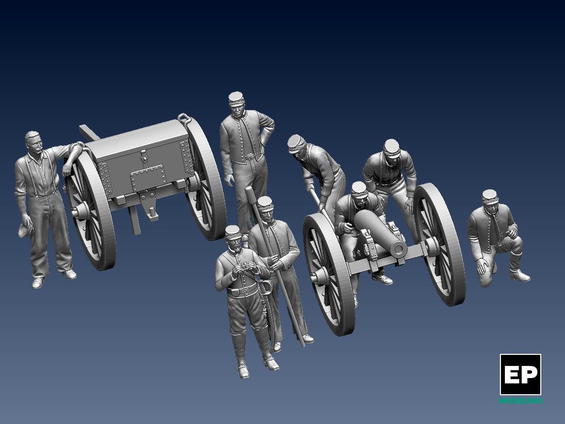 UNION  ACW ARTILLERYMEN AND CANNON 3D print model_6
