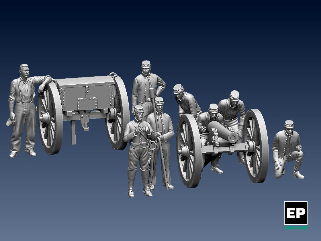 UNION  ACW ARTILLERYMEN AND CANNON 3D print model_2