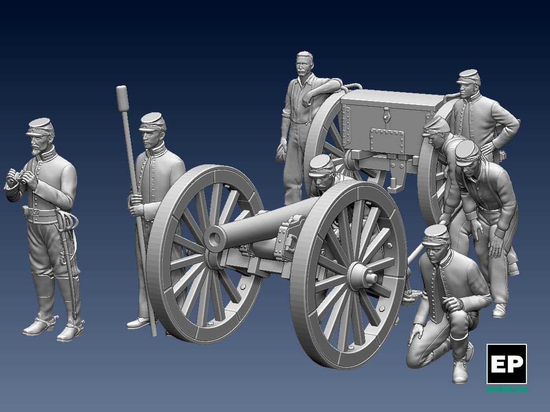 UNION  ACW ARTILLERYMEN AND CANNON 3D print model_12