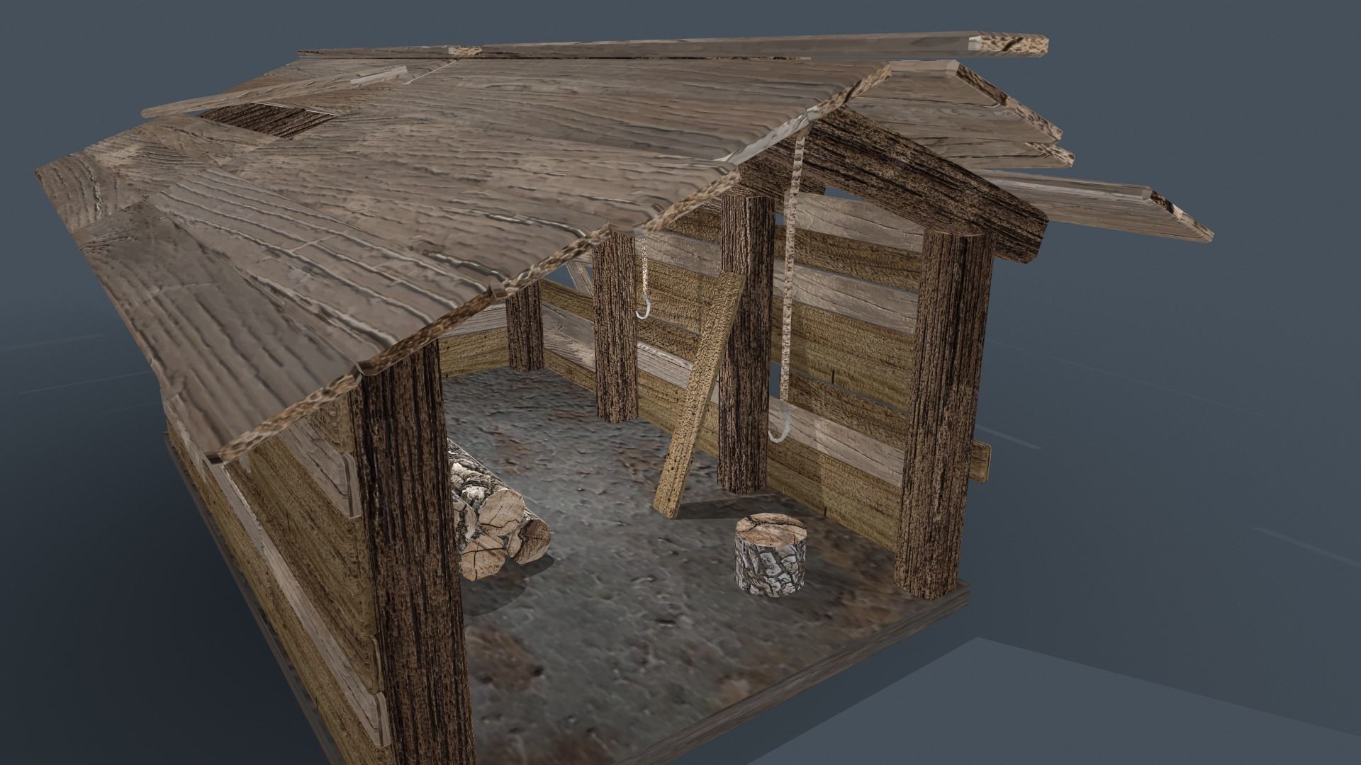Old Shed Low-poly Low-poly 3D model_4