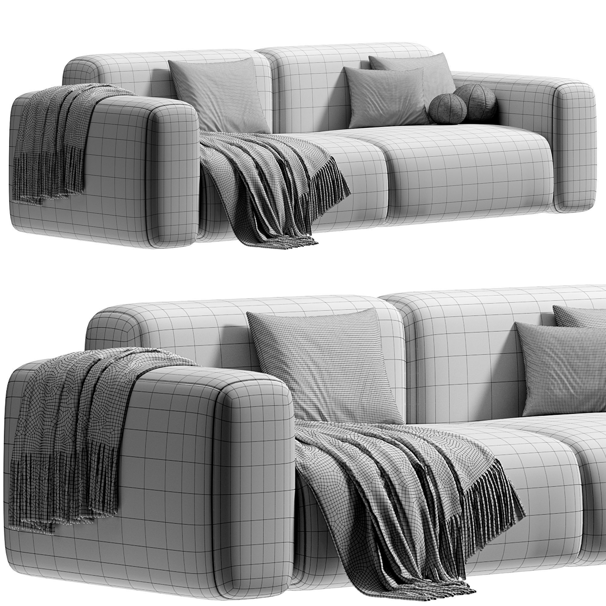 Beige Microfiber Modern Sofa 3D model_4