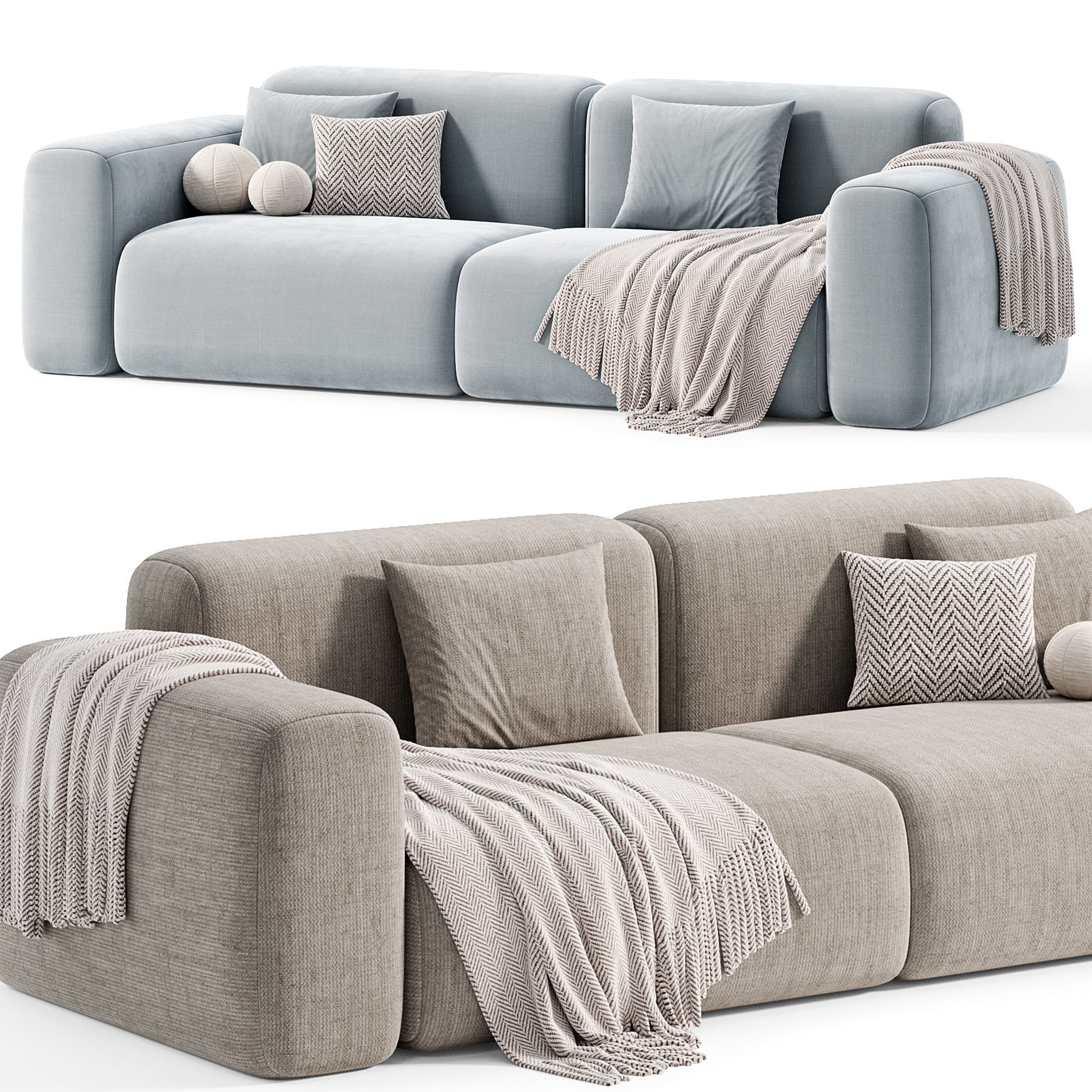 Beige Microfiber Modern Sofa 3D model_2