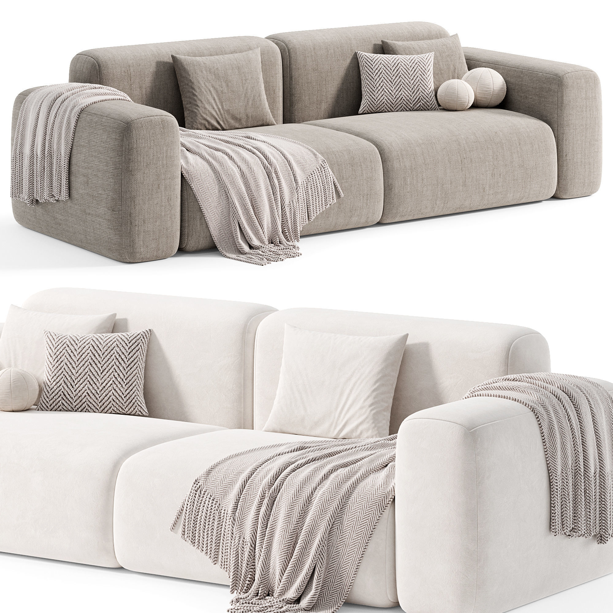Beige Microfiber Modern Sofa 3D model_1