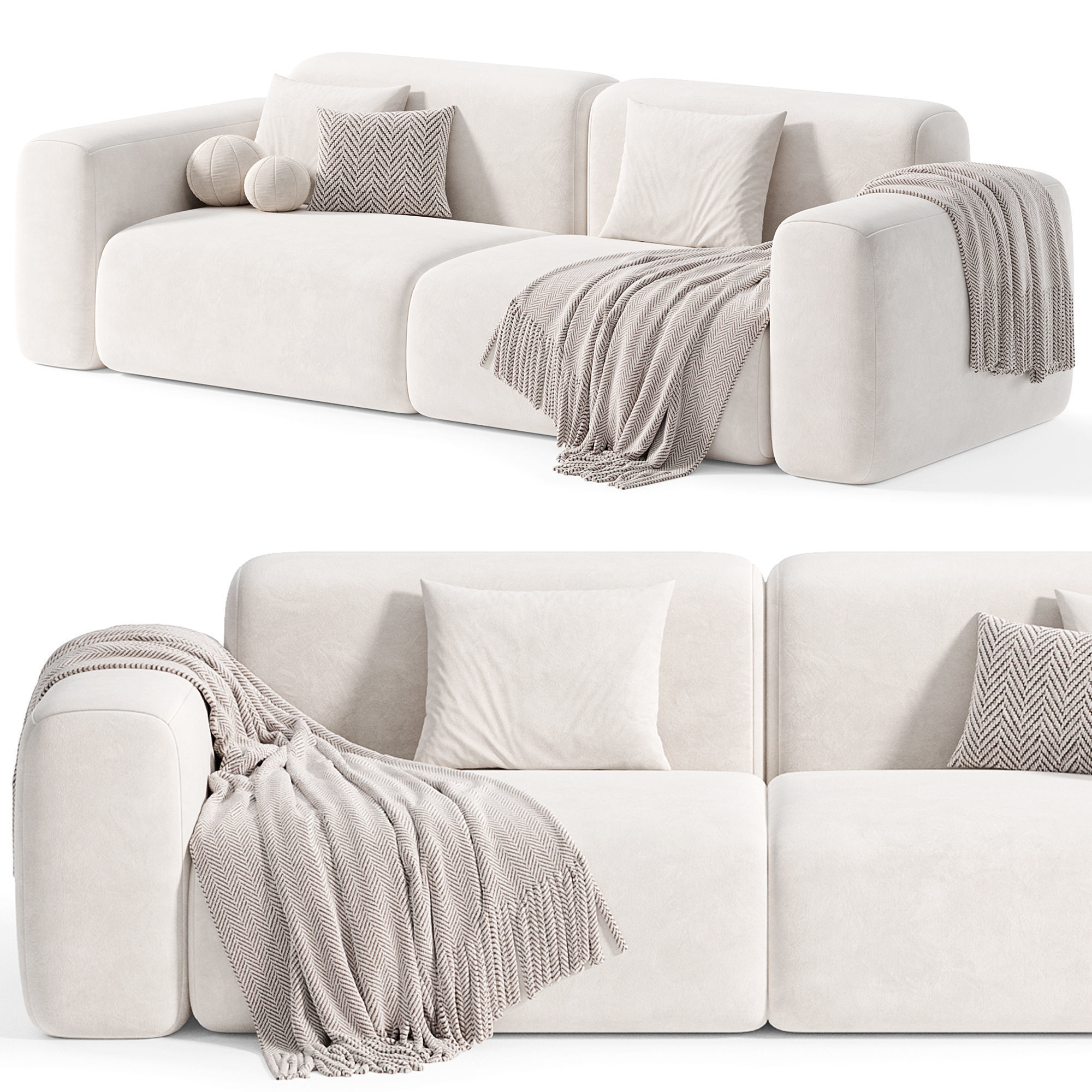 Beige Microfiber Modern Sofa 3D model_3