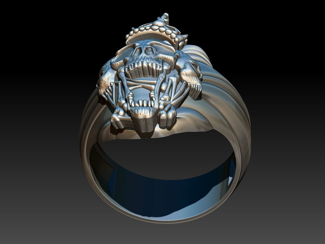 Three Skulls Biker Ring 3D print model_8