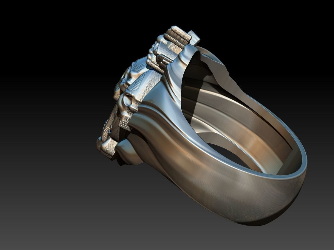 Three Skulls Biker Ring 3D print model_7