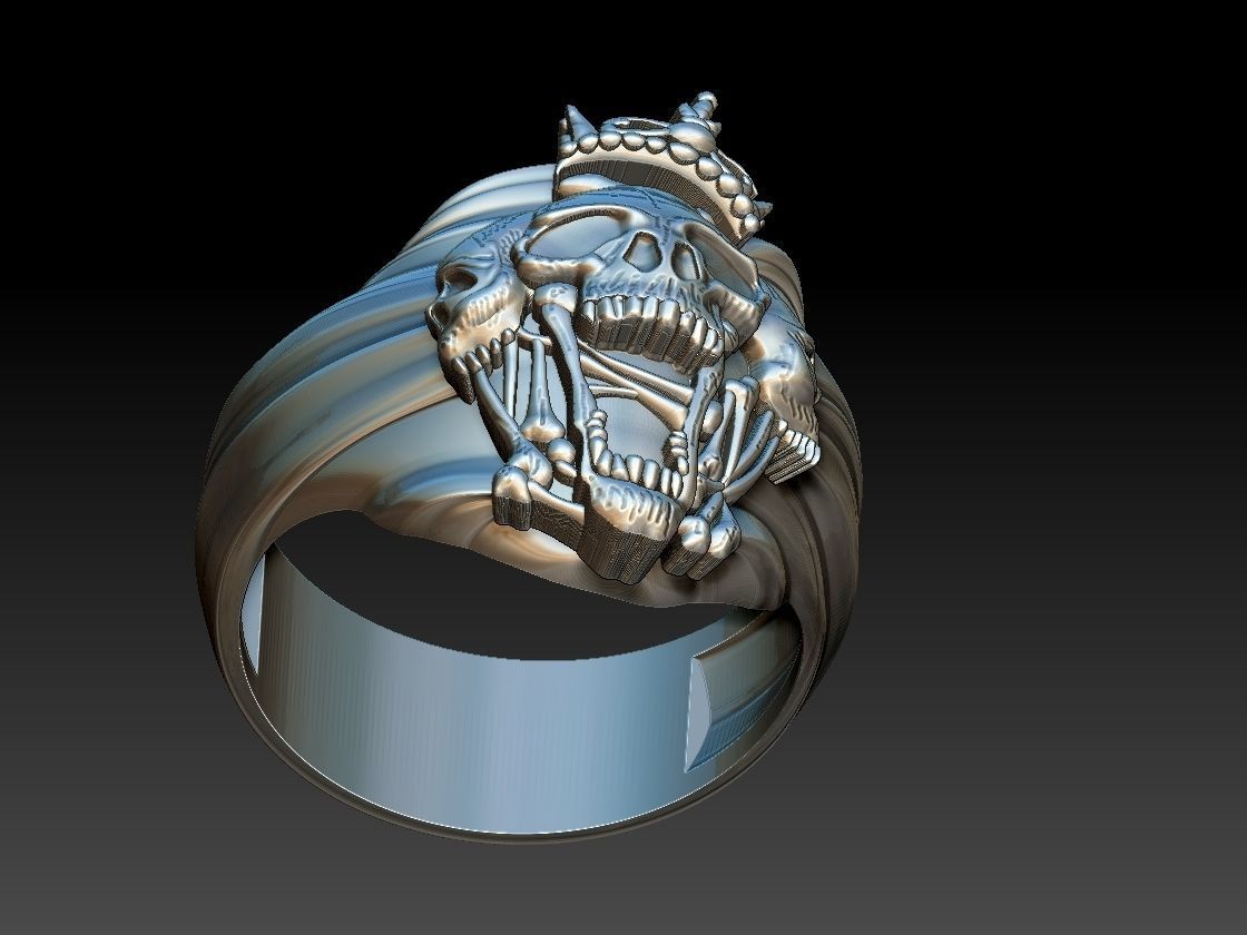 Three Skulls Biker Ring 3D print model_9