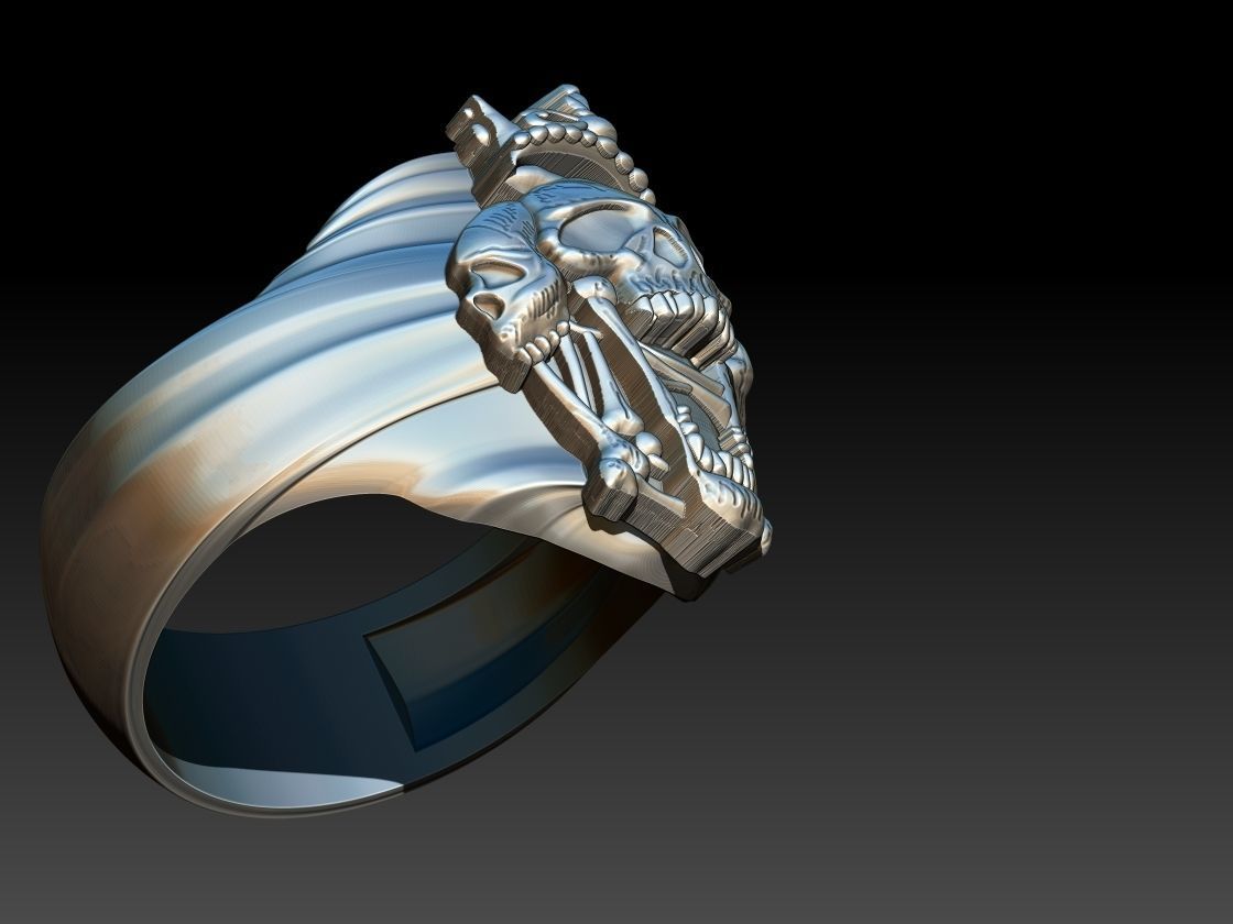 Three Skulls Biker Ring 3D print model_11