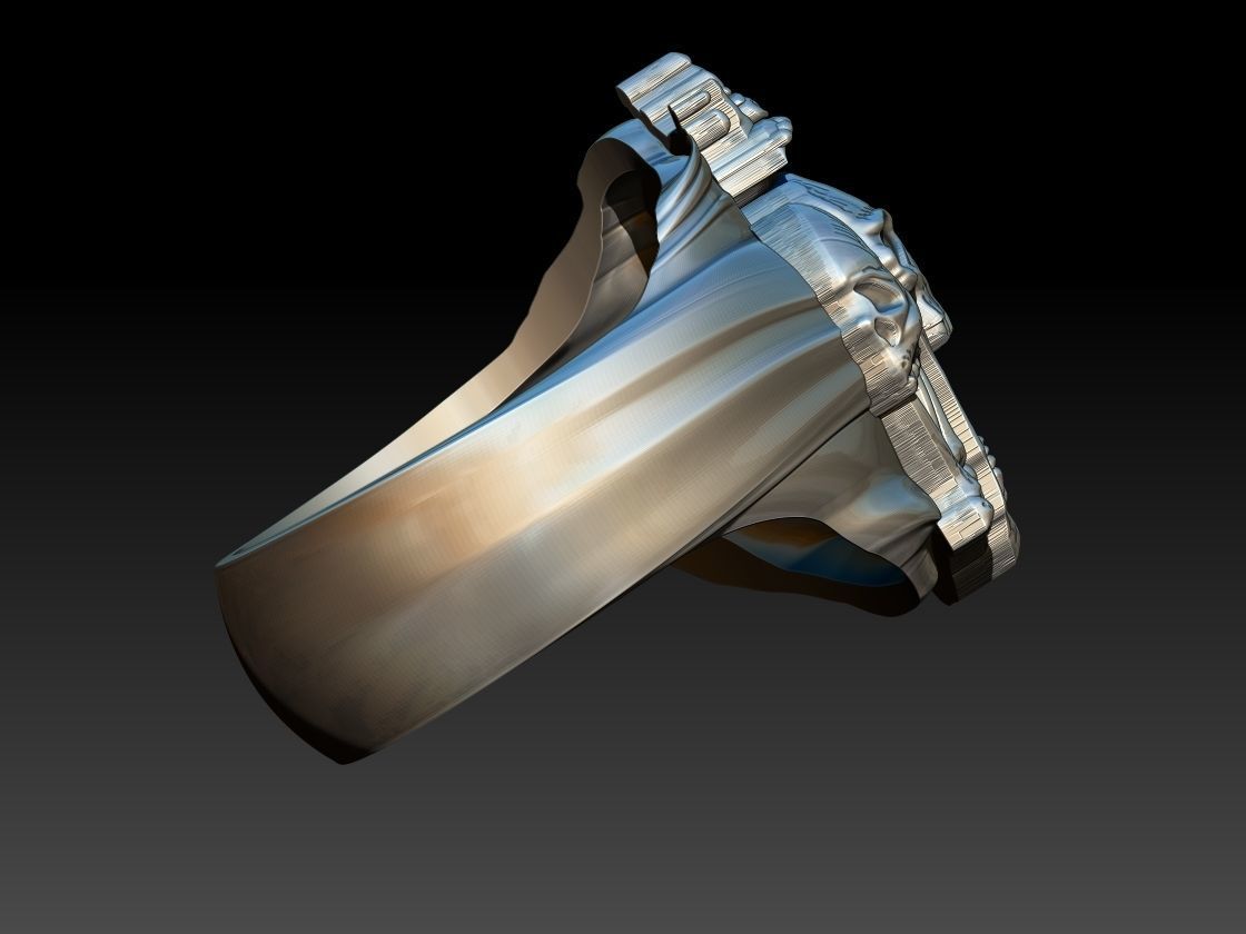 Three Skulls Biker Ring 3D print model_3