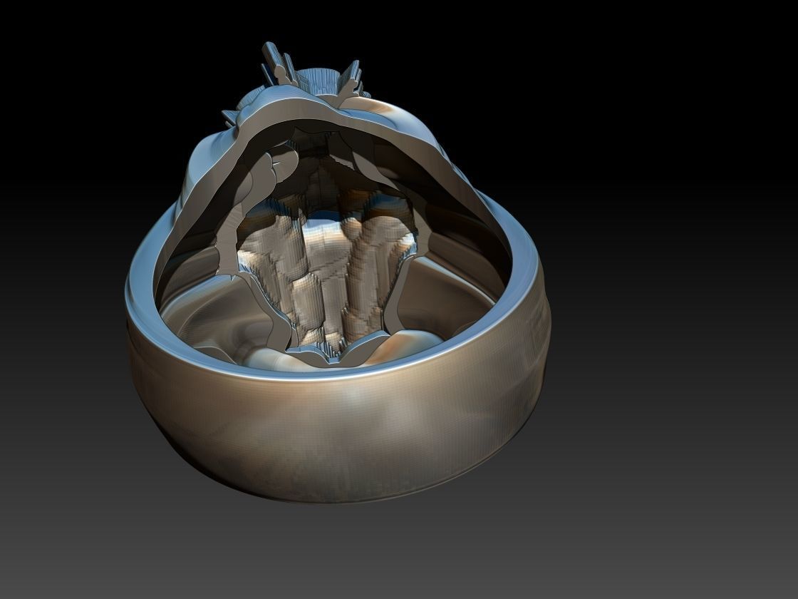 Three Skulls Biker Ring 3D print model_4